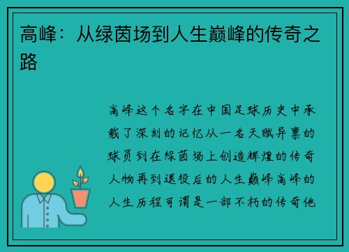 高峰：从绿茵场到人生巅峰的传奇之路